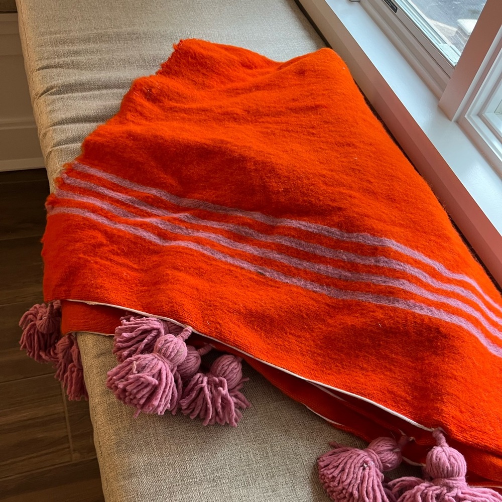 Orange and pink Morrocan wool throw blanket
